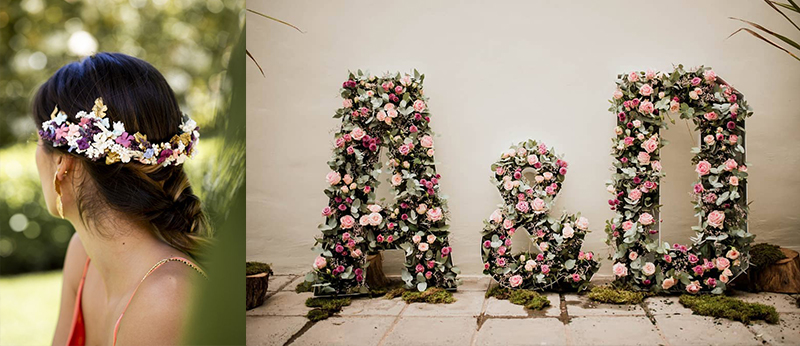 Decoración de bodas de verano, Letras de flores independientes